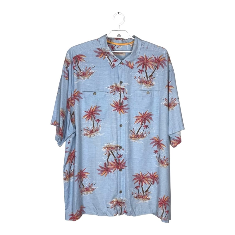 Tommy Bahama Shirt Men’s 3XB Big Silk Tropical Palm Hawaiian Camp Blue Button